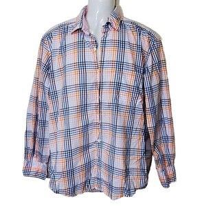 J Mclaughlin Shirt Mens Large Button Up Multicolor Gingham Plaid Egyptian Cotton